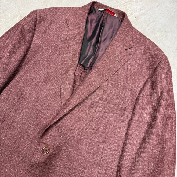 Samuelsohn Wool Linen Silk Blazer Unstructured Sport Coat Current Burgundy 46 R - Picture 2 of 11